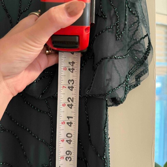 Adrianna Papell Emerald Green Beaded Blouson Sleeve Evening Gown Maxi Dress - Picture 12 of 12